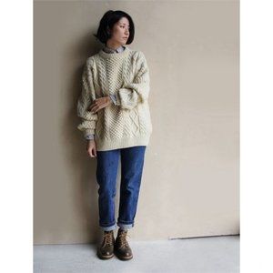 vintage john molloy knitted wool sweater corded detail cream off white medium